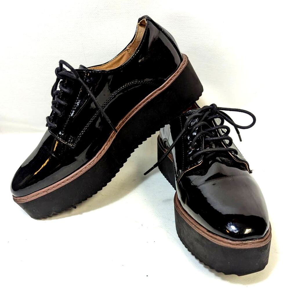 Women's Black Patent Leather Platform Oxfords